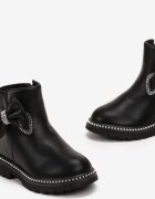 Botine Ghete Negre cu Fundiță cu Zirconii Fazila