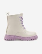  Botine Gri deschis până la gleznă cu talpă plată cu șireturi decorative Vibora