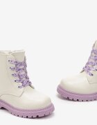  Botine Gri deschis până la gleznă cu talpă plată cu șireturi decorative Vibora