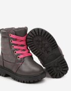  Botine gri închis Worker cu căptușeală de blană și șireturi suplimentare Polsemi