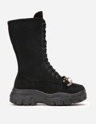  Botine Înalte Negre pe Talpă Groasă cu Lanț Lohtta