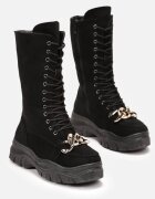  Botine Înalte Negre pe Talpă Groasă cu Lanț Lohtta