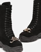  Botine Înalte Negre pe Talpă Groasă cu Lanț Lohtta