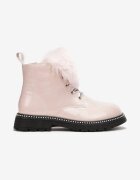  Botine Lăcuite Rozalii Decorate cu Blană și Nituri Ntivo