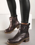  Botine Maro-Auriu cu Toc cu Carâmb Metalic și Cataramă Aesaltia