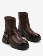  Botine Maro Biker pe Talpă Groasă în Relief cu Cataramă Dantina