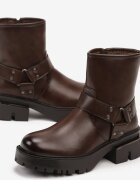  Botine Maro Biker pe Talpă Groasă în Relief cu Cataramă Dantina
