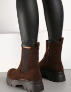 Botine Maro Chelsea cu Talpă Groasă și Gambă Elastică Mavirae