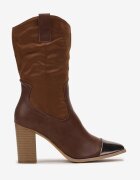  Botine maro cowboy cu toc gros și vârf decorativ Aretasia