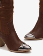  Botine maro cowboy cu toc gros și vârf decorativ Aretasia
