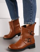  Botine Maro cu Carâmb Asimetric Decorat cu Catarame Inaritha