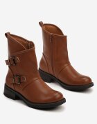  Botine Maro cu Carâmb Asimetric Decorat cu Catarame Inaritha