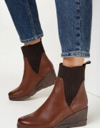  Botine maro cu carâmb elastic cu pană Ouban
