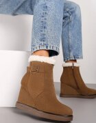  Botine Maro cu talpă compensată Decorate cu blană și cu cataramă Terisse