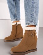  Botine Maro cu talpă compensată Decorate cu blană și cu cataramă Terisse