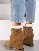  Botine Maro cu talpă compensată Decorate cu blană și cu cataramă Terisse