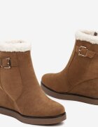  Botine Maro cu talpă compensată Decorate cu blană și cu cataramă Terisse