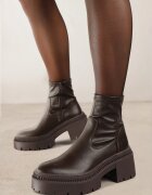  Botine Maro cu Talpă Groasă Toc Gros și Gambă Elastică Irinara
