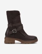 Botine maro cu talpă plată cu carâmb asimetric împodobite cu barete cu catarame Felzina