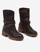  Botine maro cu talpă plată cu carâmb asimetric împodobite cu barete cu catarame Felzina