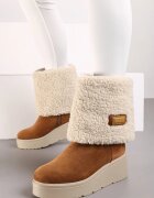  Botine Maro cu toc pană cu carâmb întors și blană de miel Irilaura