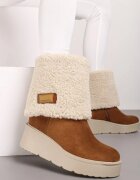  Botine Maro cu toc pană cu carâmb întors și blană de miel Irilaura