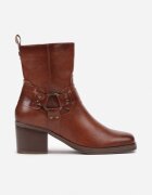  Botine Maro cu Toc Stil Biker Decorate cu Curele și Catarame Verielea