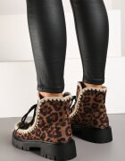  Botine Maro din imitație de piele întoarsă cu șireturi suplimentare decorate cu detalii brodate și cu model leopard Iveledi
