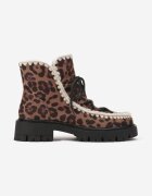  Botine Maro din imitație de piele întoarsă cu șireturi suplimentare decorate cu detalii brodate și cu model leopard Iveledi
