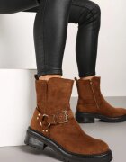  Botine Maro din Imitație de Velur decorate cu cataramă în stil motociclist Ninnalea