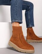  Botine Maro pe Pană Joasă din Imitație de Velur cu Carâmb Tip Șosetă Zinithia