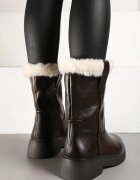  Botine maro plate decorate cu blană Izamirel