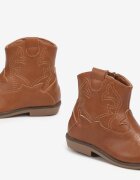  Botine Maro Stil cowboy cu cusături pe talpă plată Lmelie