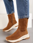  Botine Marouri din Imitație de Piele întoarsă cu Talpă Groasă în Stil Streetwear Reanornna