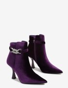  Botine Mov Velur cu toc stiletto geometric curelușă și zirconii Peggiess