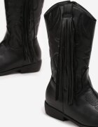  Botine Negre Cowboy cu Franjuri Lilianeta