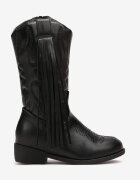  Botine Negre Cowboy cu Talpă Plată cu Franjuri Sandimes