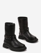 Botine Negre cu Baretă Decorativă cu Catarame Grentara