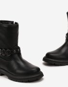  Botine Negre cu Baretă Decorativă cu Catarame Grentara