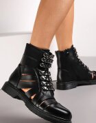  Botine Negre cu Carâmb cu Decupaje și Lanț Karolyne