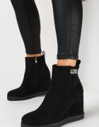  Botine Negre cu pană cu cataramă decorativă cu zirconii Atuna