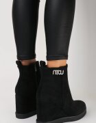  Botine Negre cu pană cu cataramă decorativă cu zirconii Atuna
