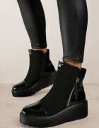  Botine Negre cu pană Decorate cu fermoar și Inserții lăcuite Linnalia