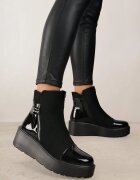  Botine Negre cu pană Decorate cu fermoar și Inserții lăcuite Linnalia