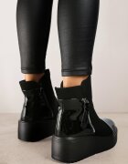  Botine Negre cu pană Decorate cu fermoar și Inserții lăcuite Linnalia