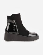  Botine Negre cu pană Decorate cu fermoar și Inserții lăcuite Linnalia