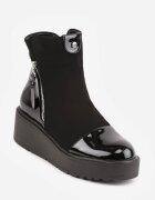  Botine Negre cu pană Decorate cu fermoar și Inserții lăcuite Linnalia