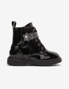  Botine Negre cu șireturi pe Talpă Plată cu velcro cu Zirconii Isilira
