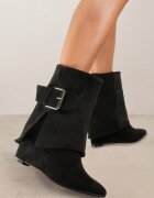  Botine Negre cu talpă compensată cu carâmb răsfrânt decorate cu cataramă Mialicia