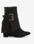  Botine Negre cu talpă compensată cu carâmb răsfrânt decorate cu cataramă Mialicia